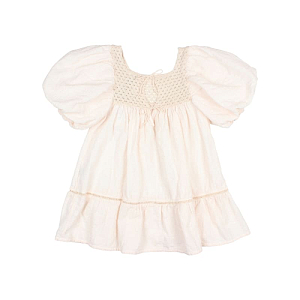 Платье с коротким рукавом ажурной вязки Buho "Boho Combi Ivory", кремовое